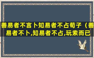 善易者不言卜知易者不占荀子（善易者不卜,知易者不占,玩索而已 出处）